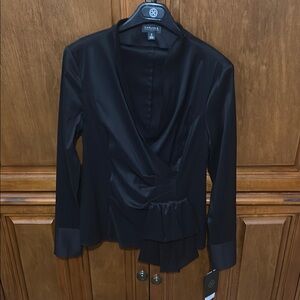 Carlisle Black Long Sleeve Wrap Blouse